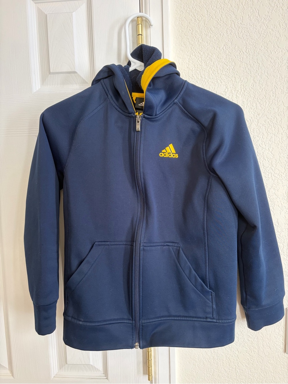 adidas Navy Blue Hoodie with Yellow Logo Accent